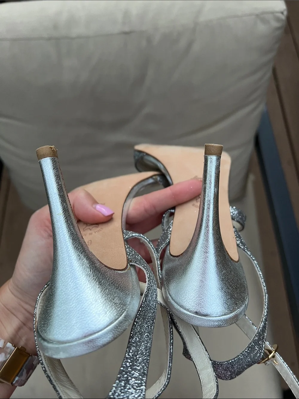 Butter Made in Italy Metallic Strappy Heels Sandals Size 9 Leather